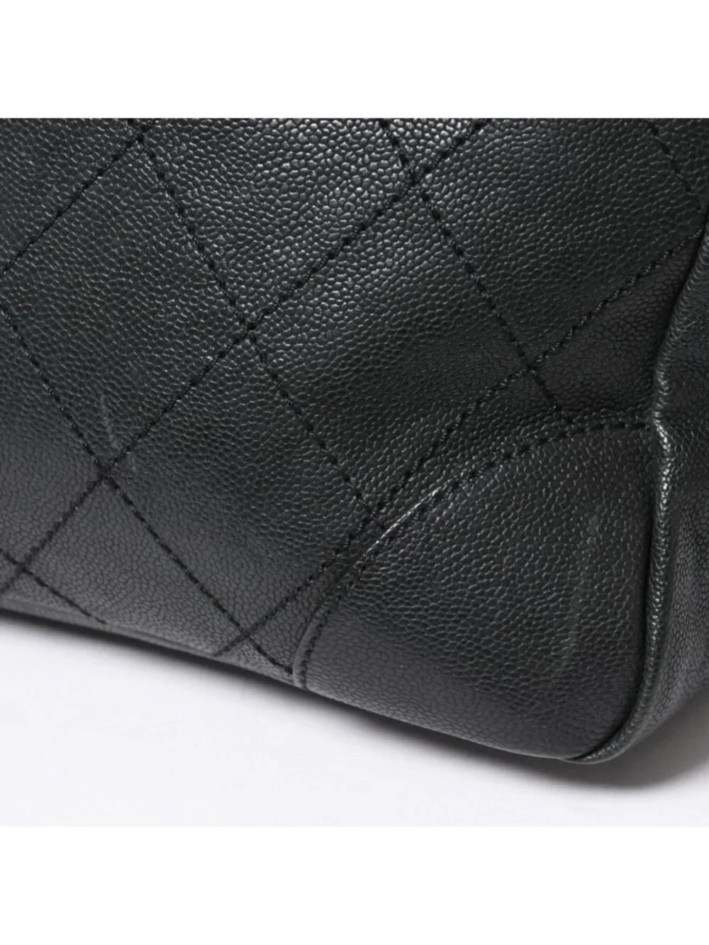Chanel Wild Stitch Chain Tote Bag CC Logo Caviar Leather Black